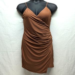Urban Outfitter Spaghetti Strap Dress Cocoa V-neck Asymmetric Hem NWT